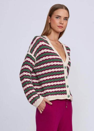  Knitss Organik Pamuk Karışımlı Yeşil  Ekru Triko Hırka