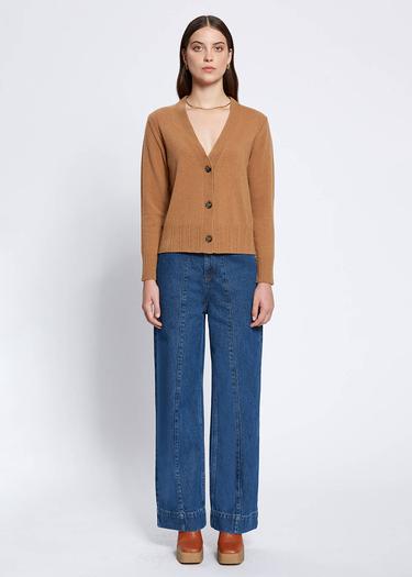  Knitss Saç Örgü Detaylı Camel Kaşmir Triko Hırka