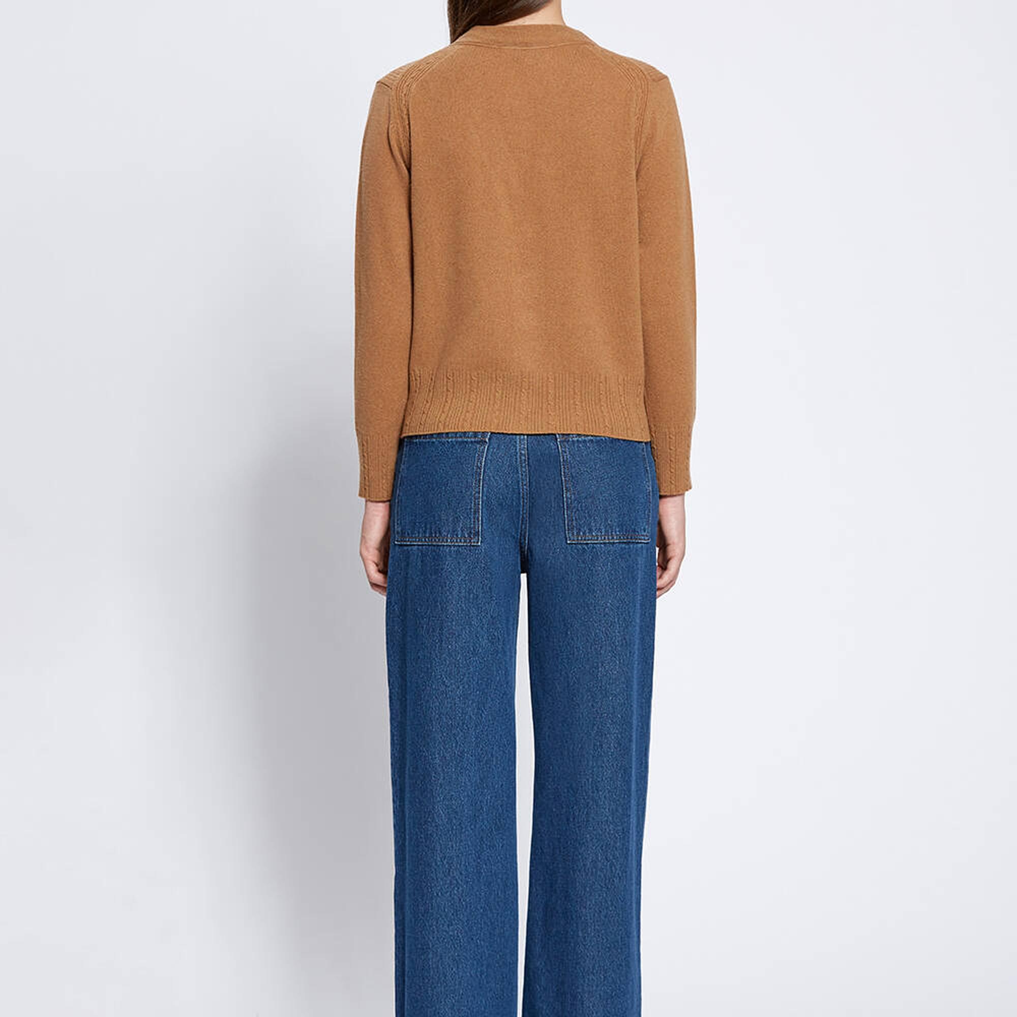 Knitss Saç Örgü Detaylı Camel Kaşmir Triko Hırka