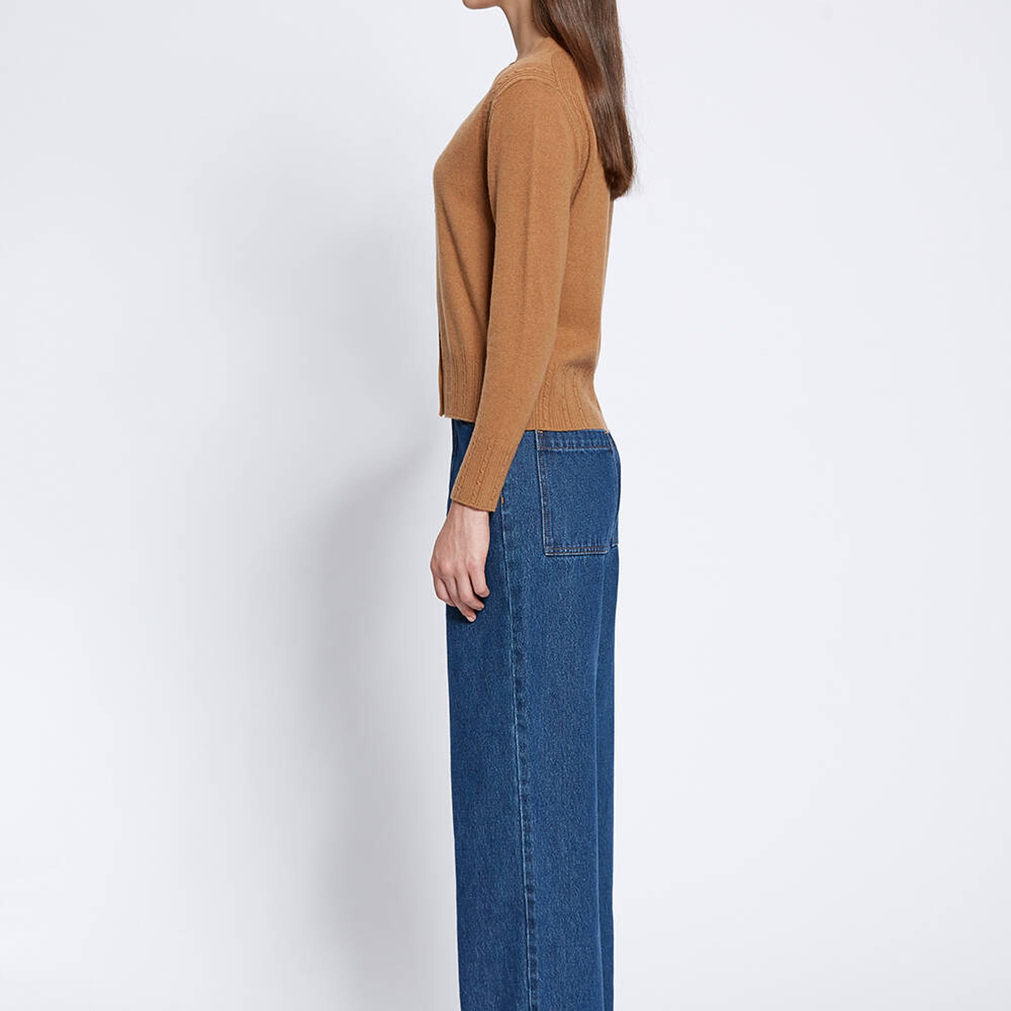 Knitss Saç Örgü Detaylı Camel Kaşmir Triko Hırka