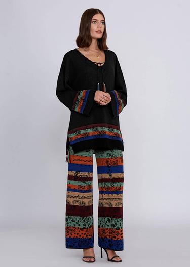  Knitss Kaşmir Yün Karışımlı V Yaka Siyah Triko Tunik