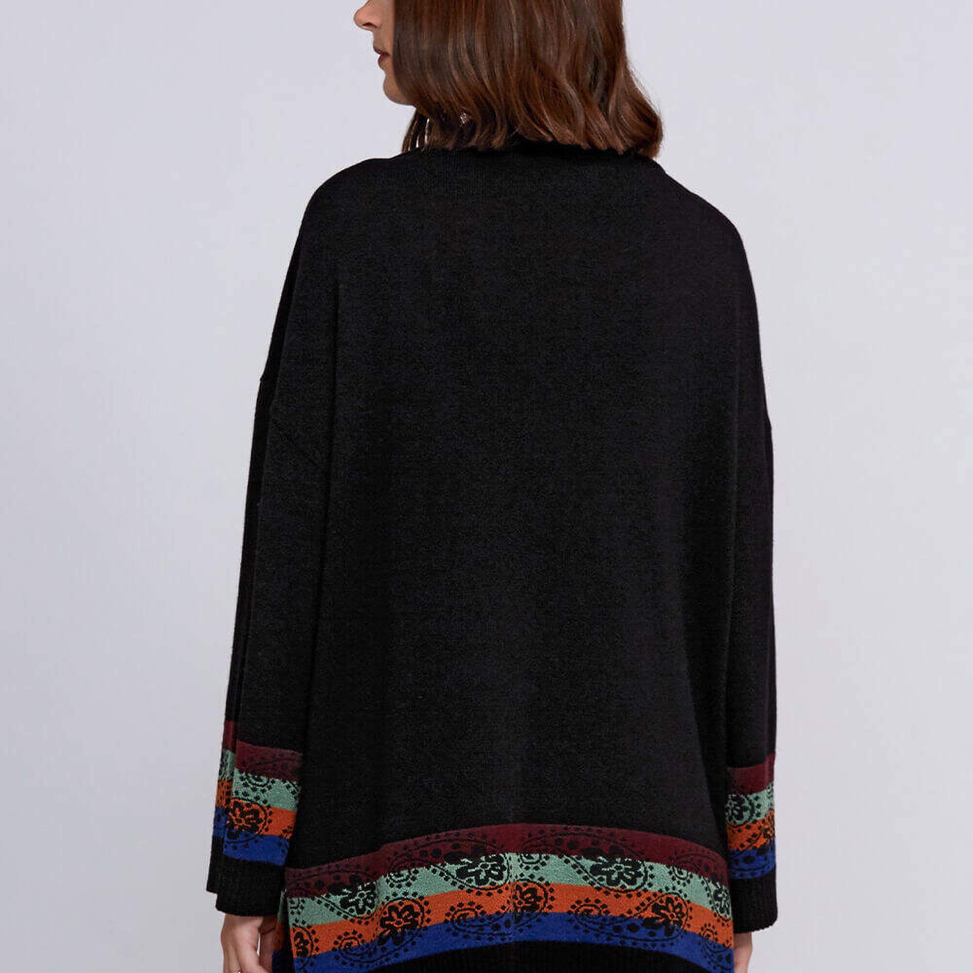 Knitss Kaşmir Yün Karışımlı V Yaka Siyah Triko Tunik