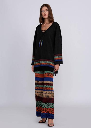  Knitss Kaşmir Yün Karışımlı V Yaka Siyah Triko Tunik