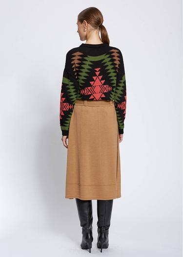  Knitss Kemer Detaylı Merino Yün Camel Triko Etek