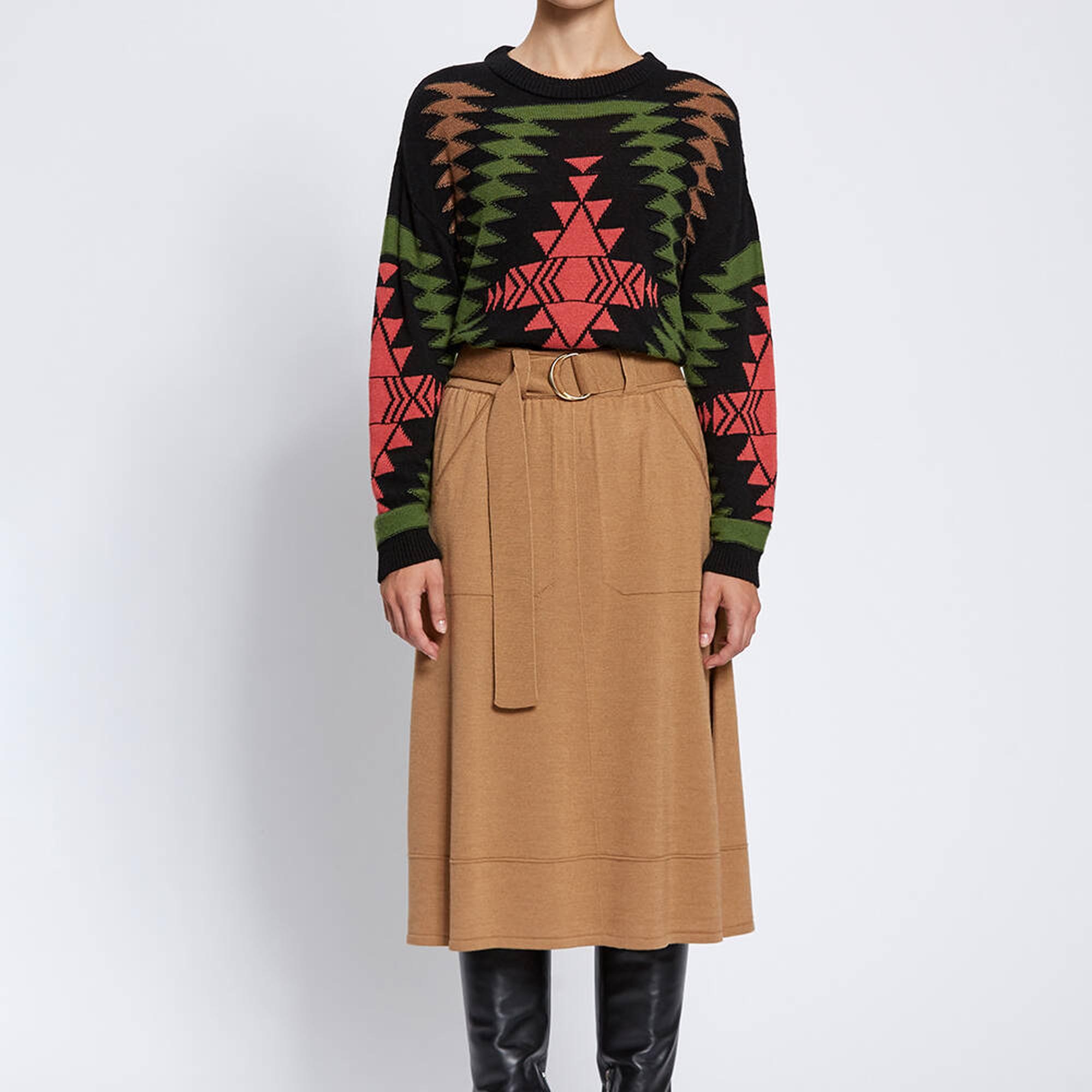 Knitss Kemer Detaylı Merino Yün Camel Triko Etek