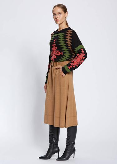  Knitss Kemer Detaylı Merino Yün Camel Triko Etek