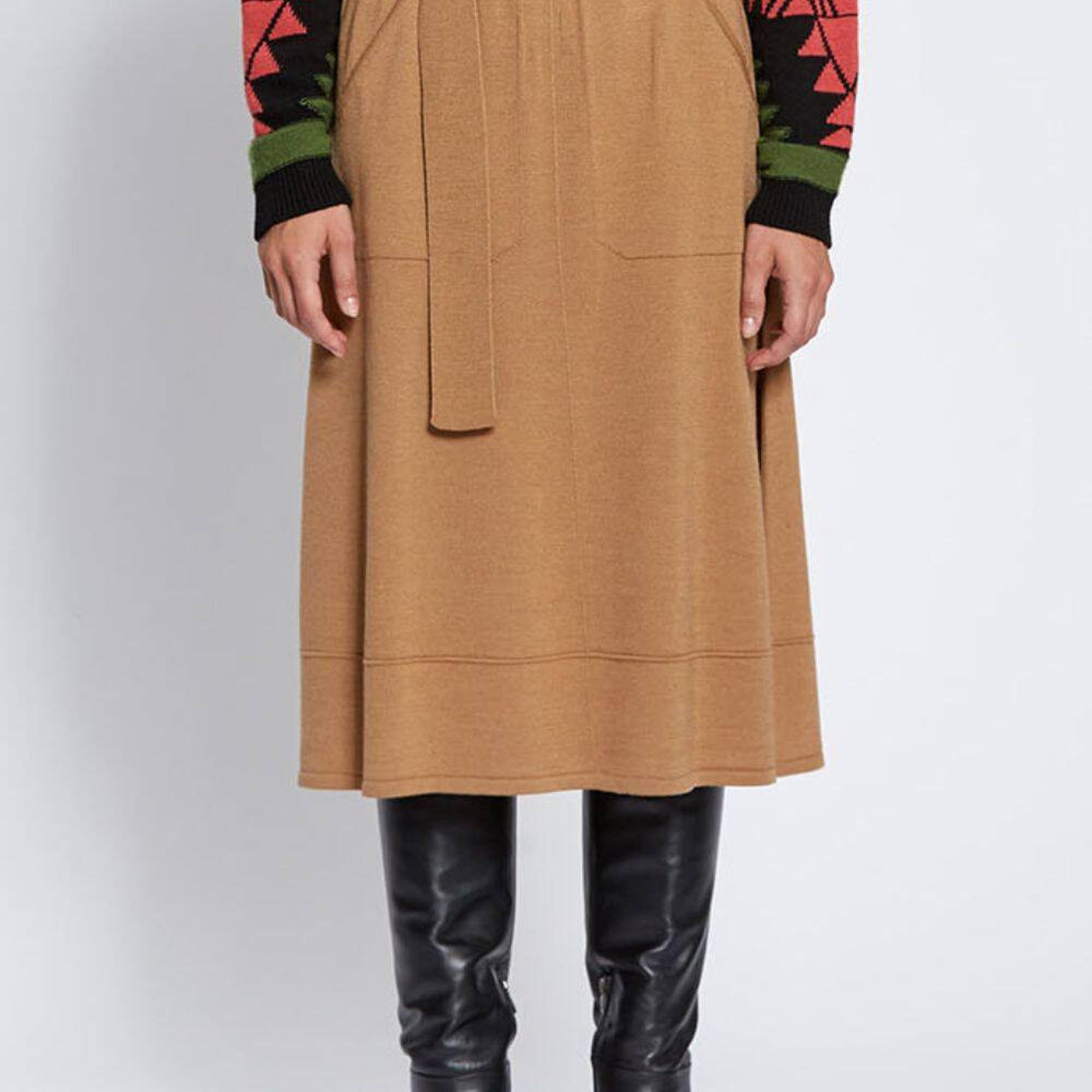 Knitss Kemer Detaylı Merino Yün Camel Triko Etek