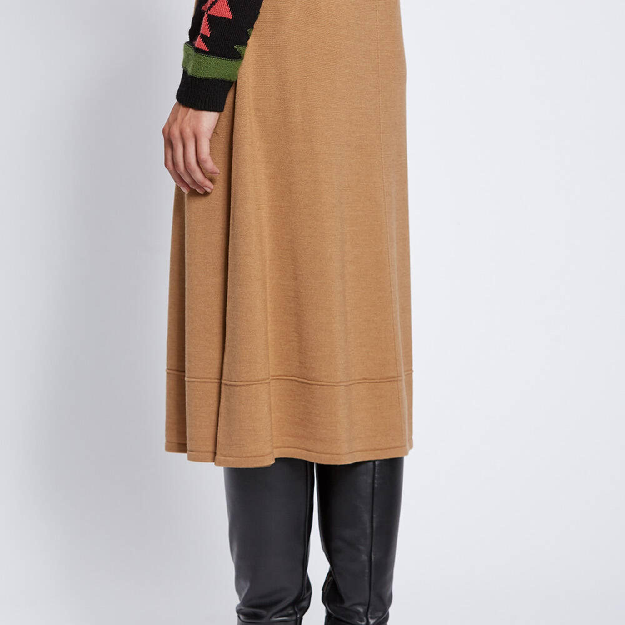 Knitss Kemer Detaylı Merino Yün Camel Triko Etek