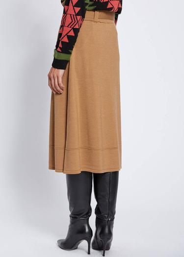  Knitss Kemer Detaylı Merino Yün Camel Triko Etek