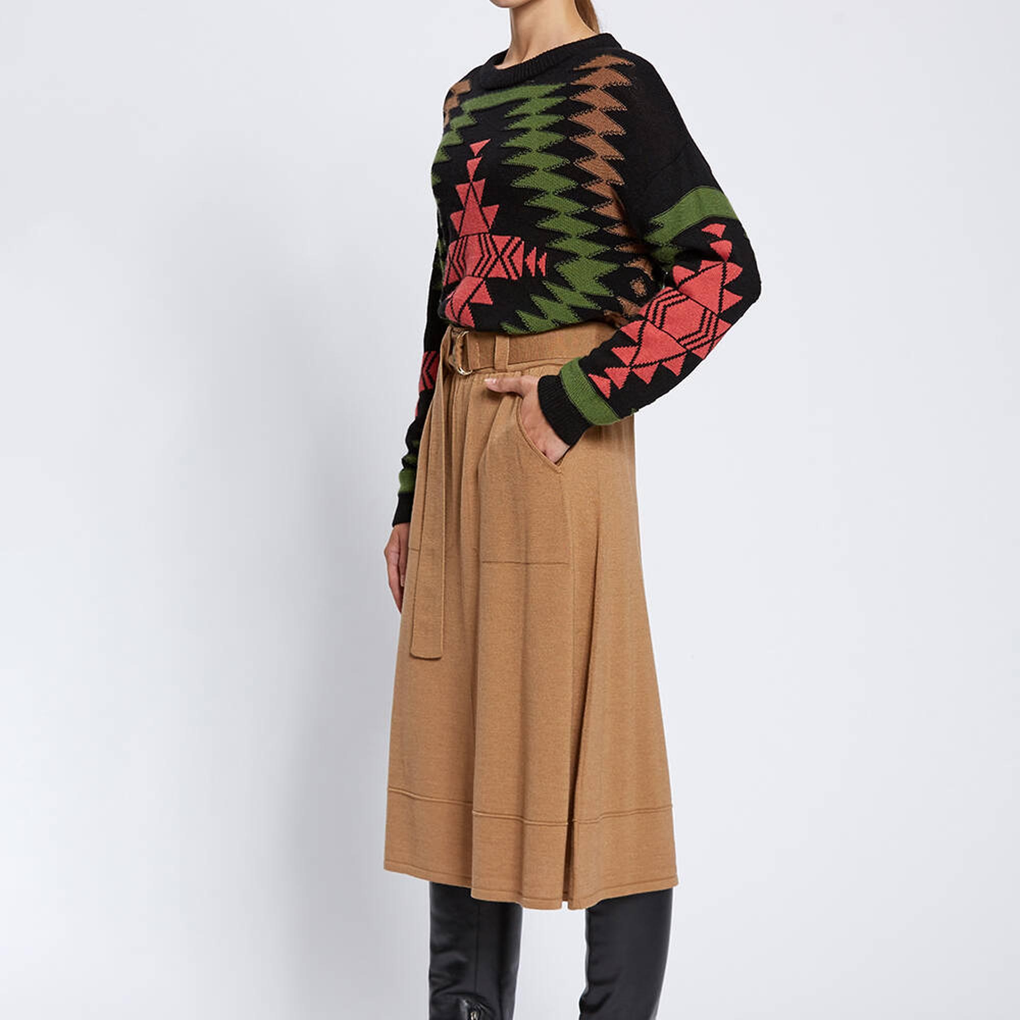 Knitss Kemer Detaylı Merino Yün Camel Triko Etek