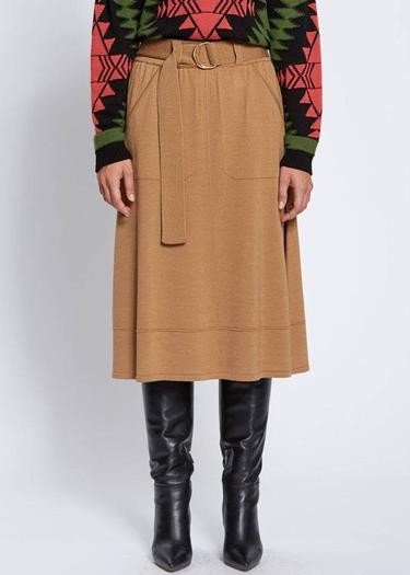  Knitss Kemer Detaylı Merino Yün Camel Triko Etek