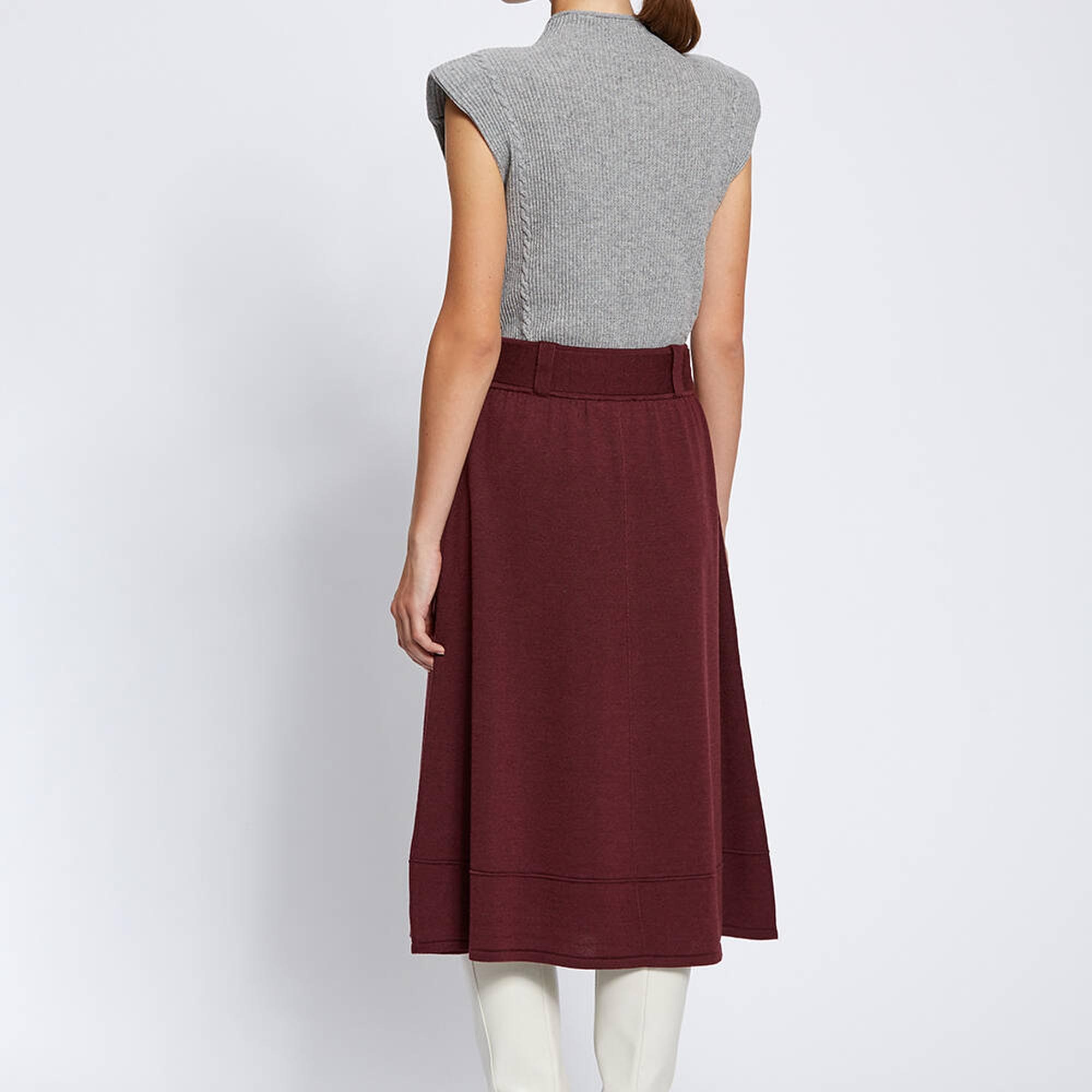 Knitss Kemer Detaylı Merino Yün Bordo Triko Etek