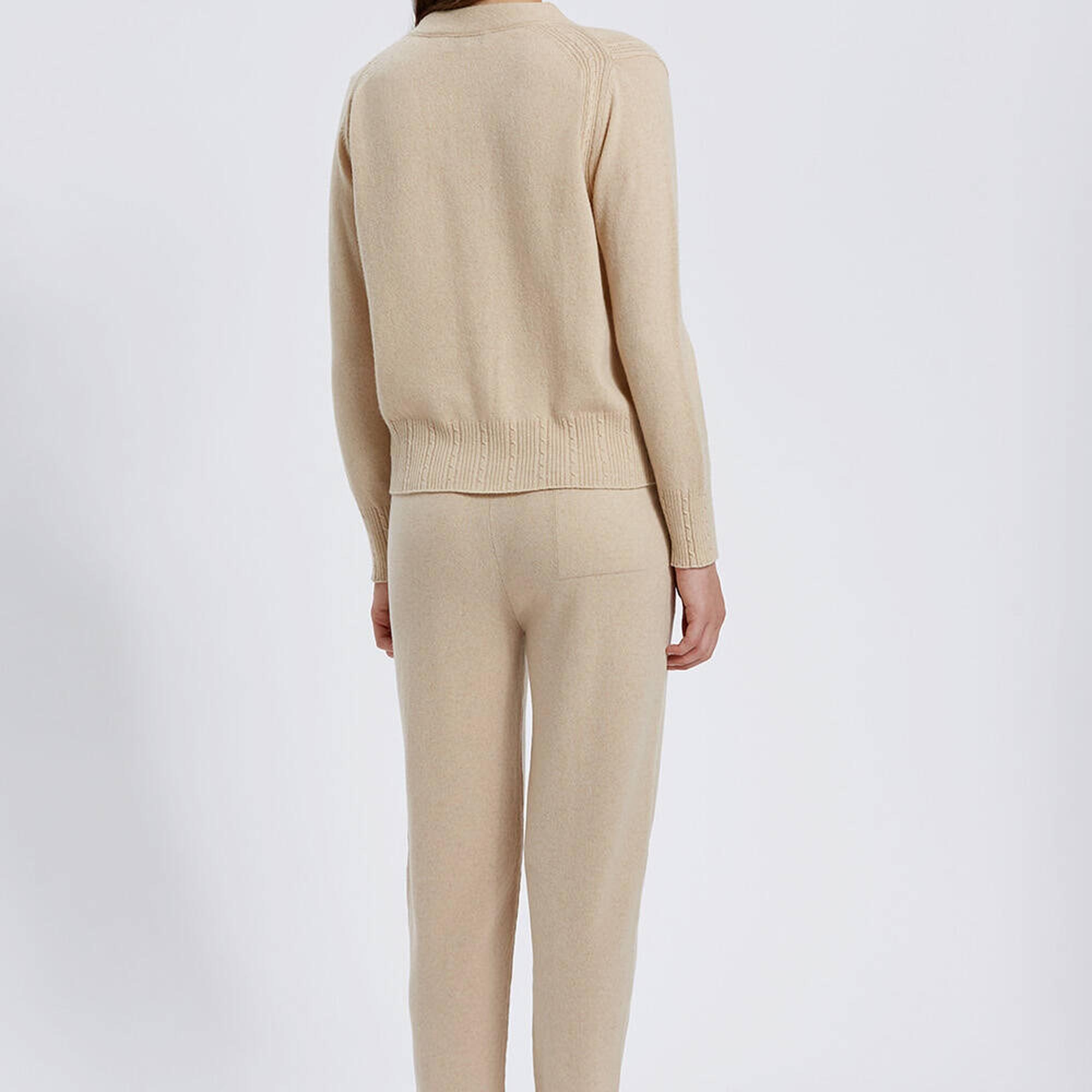 Knitss Saç Örgü Detaylı Krem Rengi Kaşmir Triko Hırka