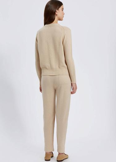  Knitss Saç Örgü Detaylı Krem Rengi Kaşmir Triko Hırka
