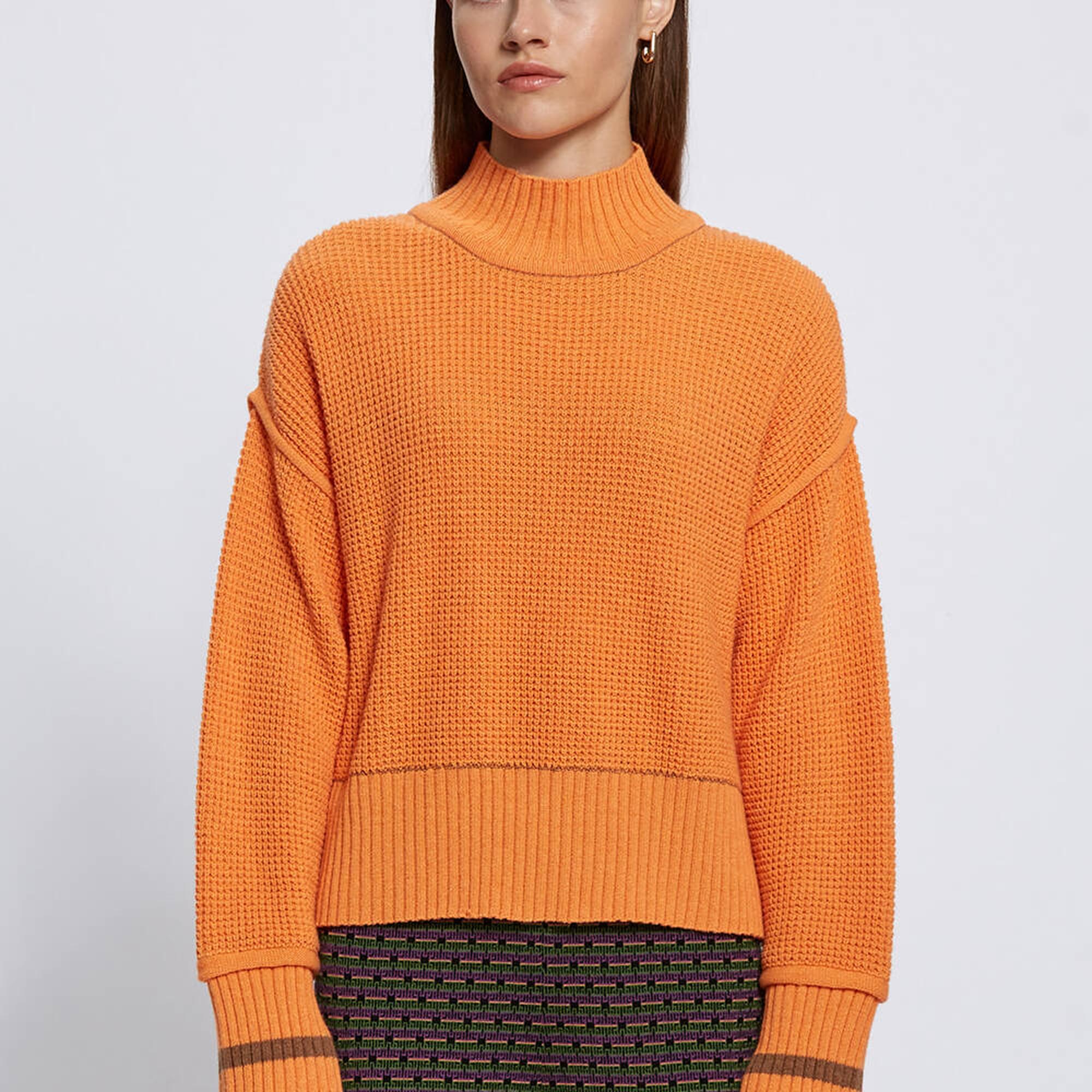 Knitss Oversıze Crop Turuncu Triko