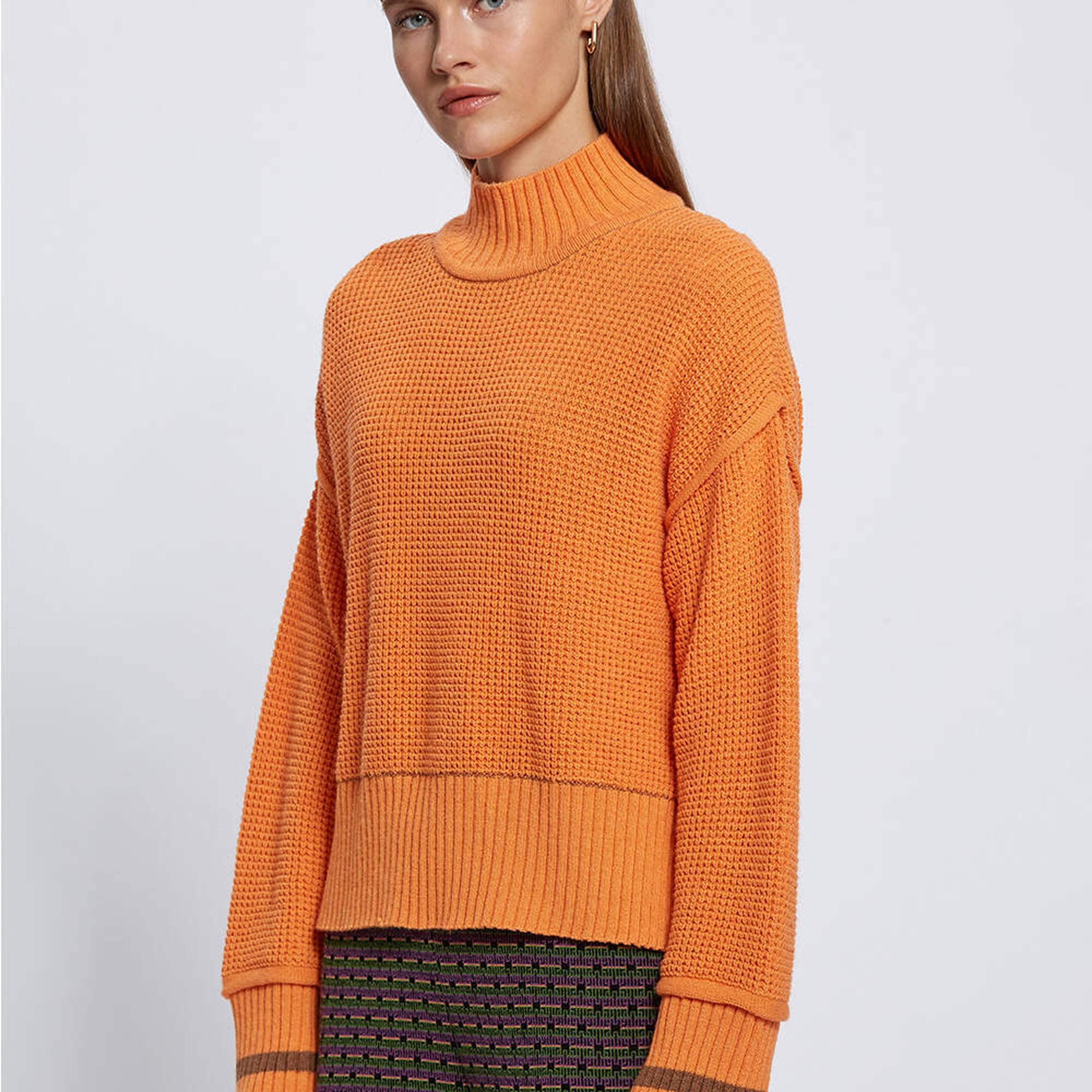 Knitss Oversıze Crop Turuncu Triko