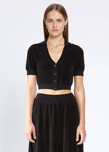  Knitss Taşlı Düğmeli Siyah Crop Triko Üst