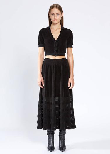  Knitss Taşlı Düğmeli Siyah Crop Triko Üst