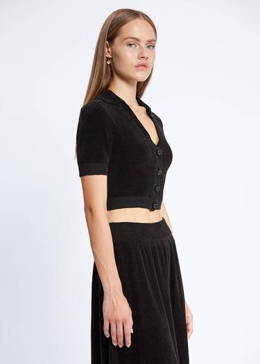  Knitss Taşlı Düğmeli Siyah Crop Triko Üst