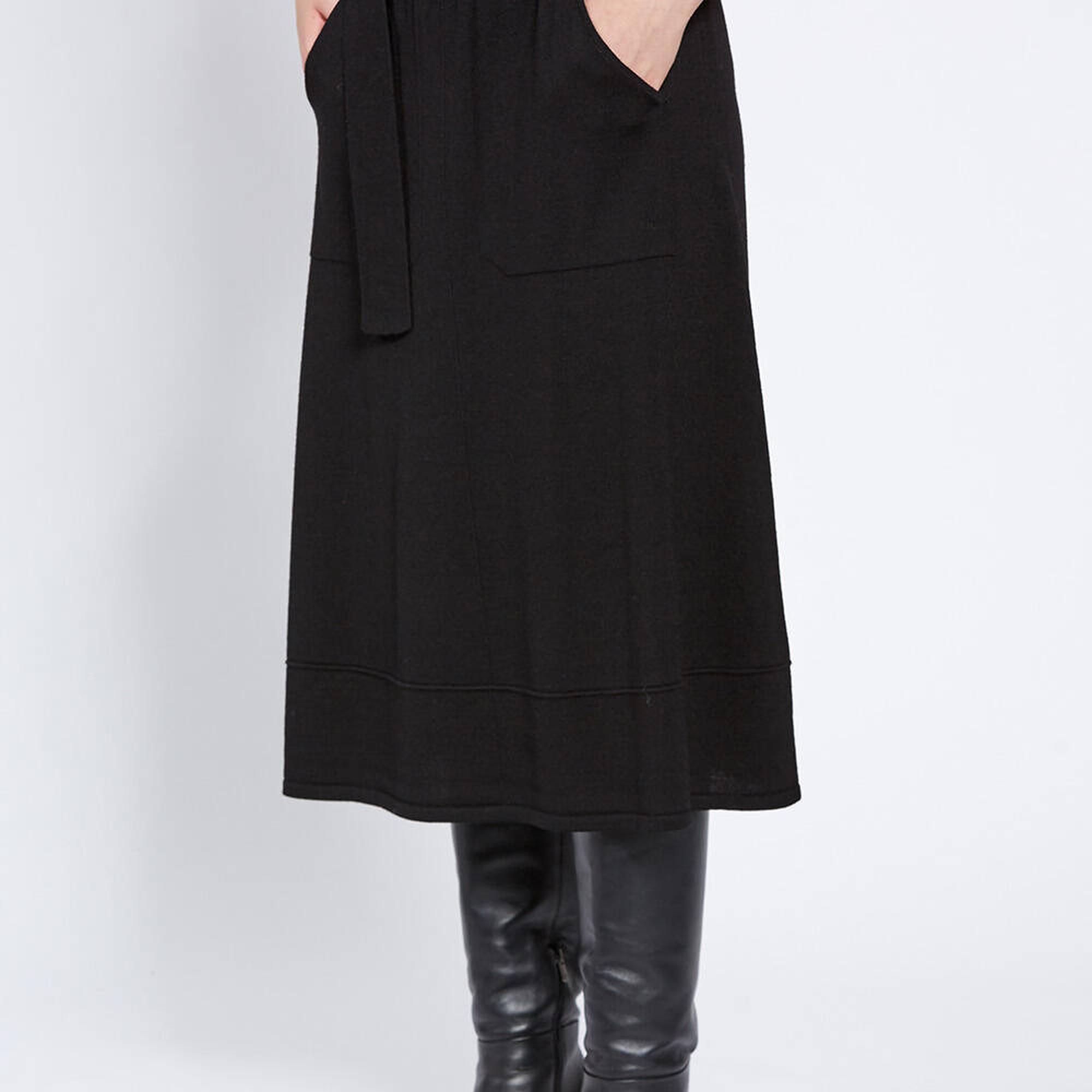 Knitss Kemer Detaylı Merino Yün Siyah Triko Etek