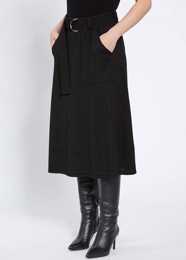  Knitss Kemer Detaylı Merino Yün Siyah Triko Etek