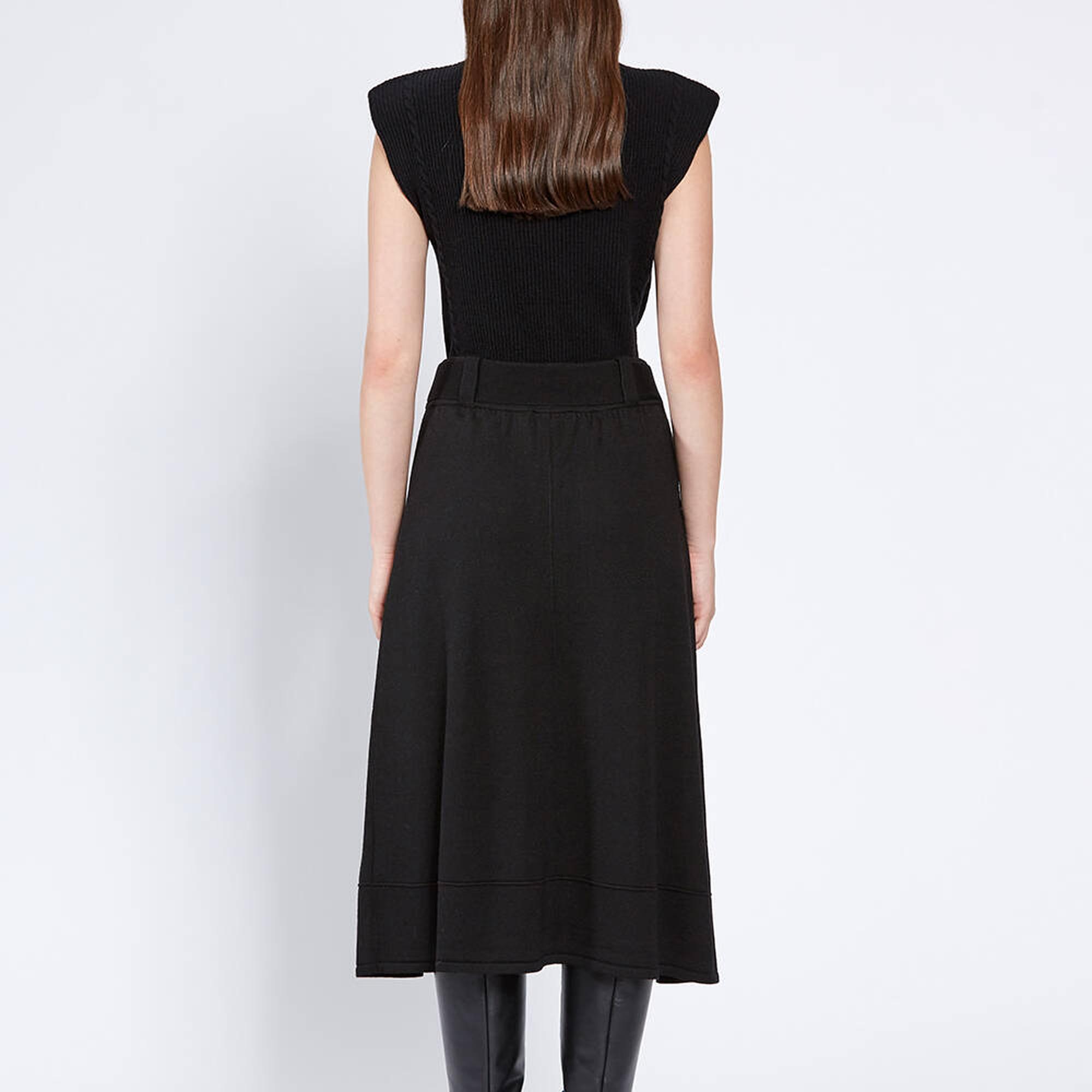 Knitss Kemer Detaylı Merino Yün Siyah Triko Etek
