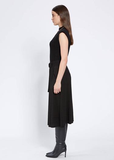  Knitss Kemer Detaylı Merino Yün Siyah Triko Etek