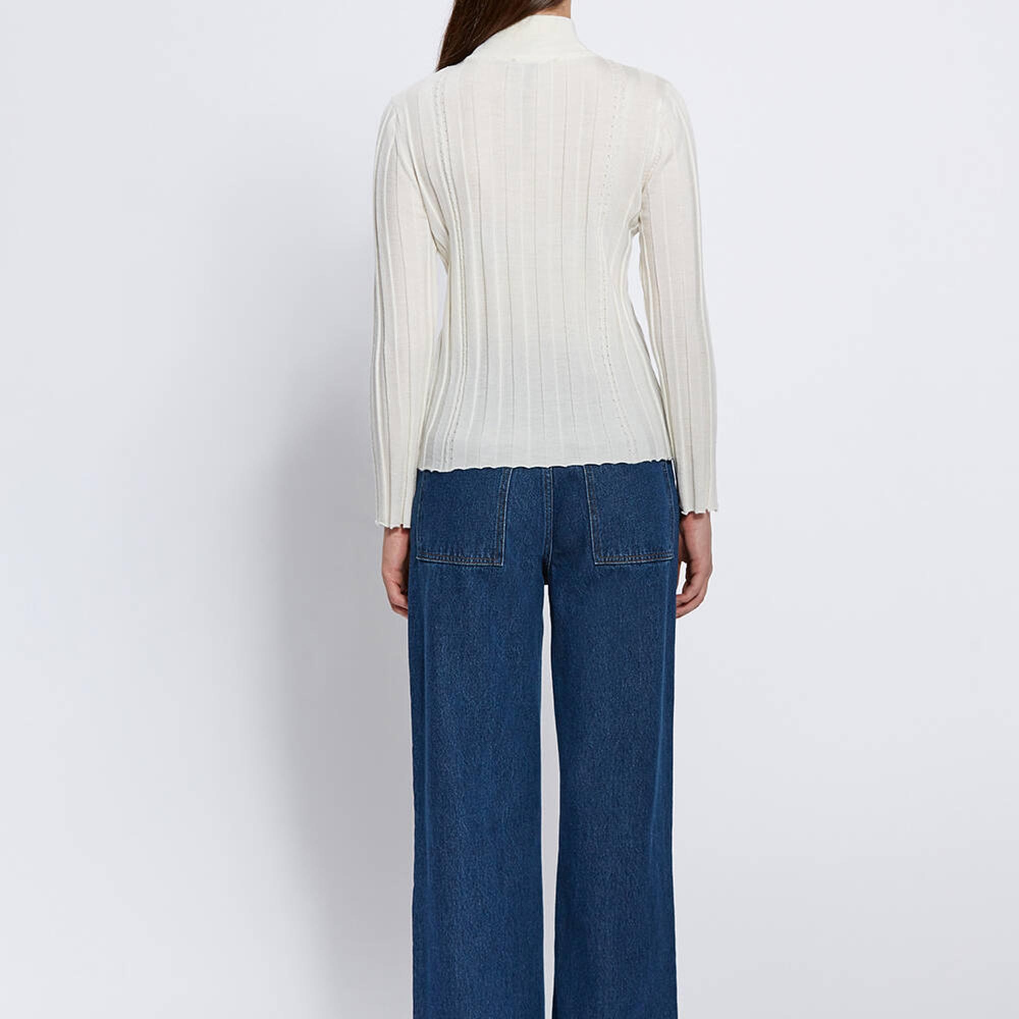 Knitss Uzun Kollu Balıkçı Yaka Merino Yün Ekru Triko