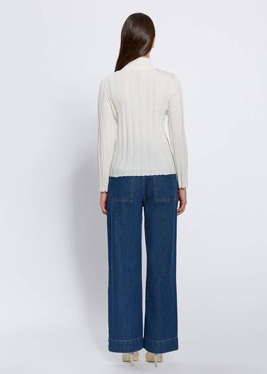  Knitss Uzun Kollu Balıkçı Yaka Merino Yün Ekru Triko