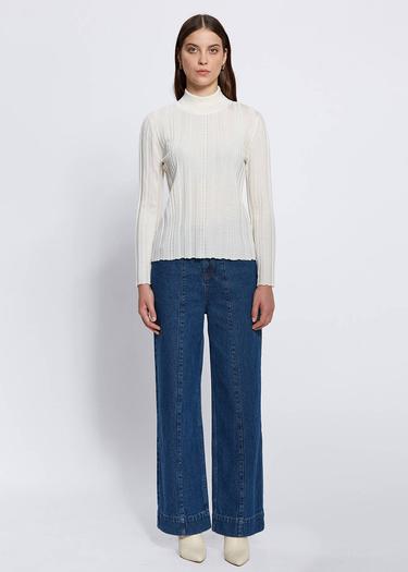  Knitss Uzun Kollu Balıkçı Yaka Merino Yün Ekru Triko