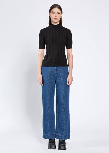  Knitss Kısa Kollu Balıkçı Yaka Merino Yün Siyah Triko Üst