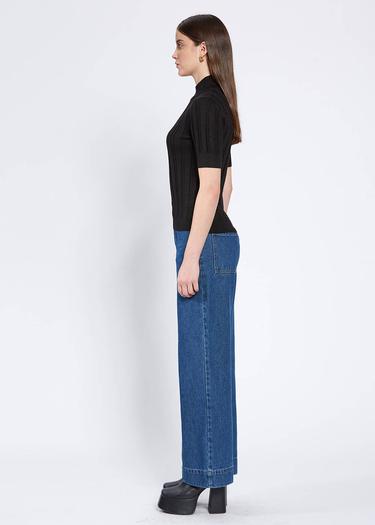  Knitss Kısa Kollu Balıkçı Yaka Merino Yün Siyah Triko Üst