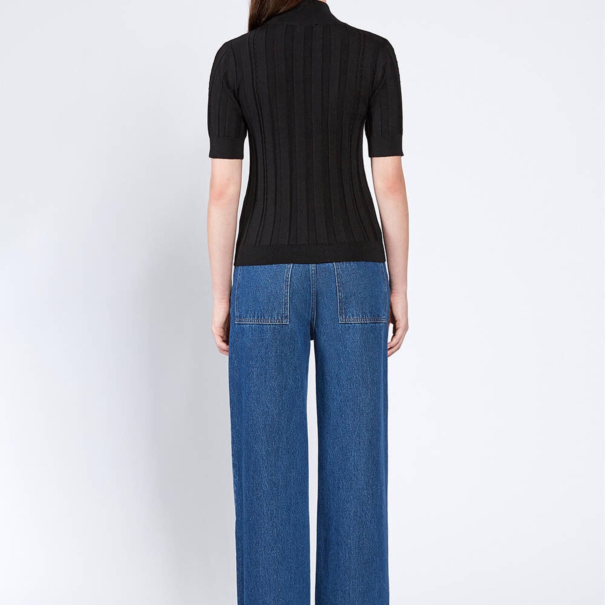 Knitss Kısa Kollu Balıkçı Yaka Merino Yün Siyah Triko Üst