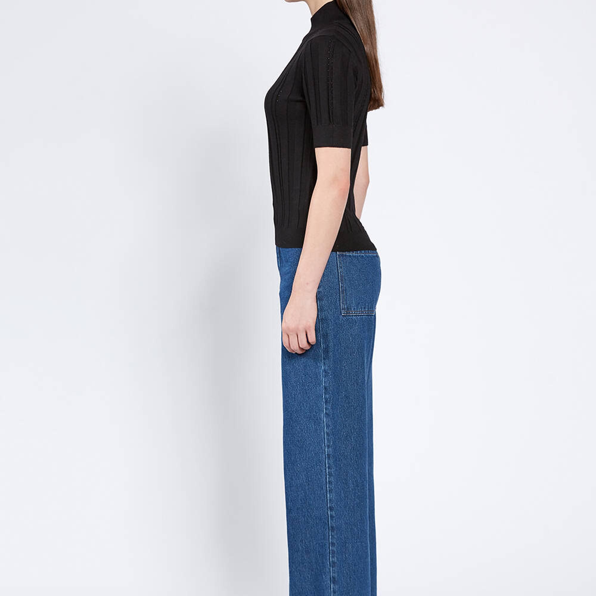 Knitss Kısa Kollu Balıkçı Yaka Merino Yün Siyah Triko Üst