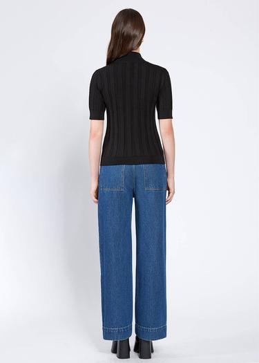  Knitss Kısa Kollu Balıkçı Yaka Merino Yün Siyah Triko Üst