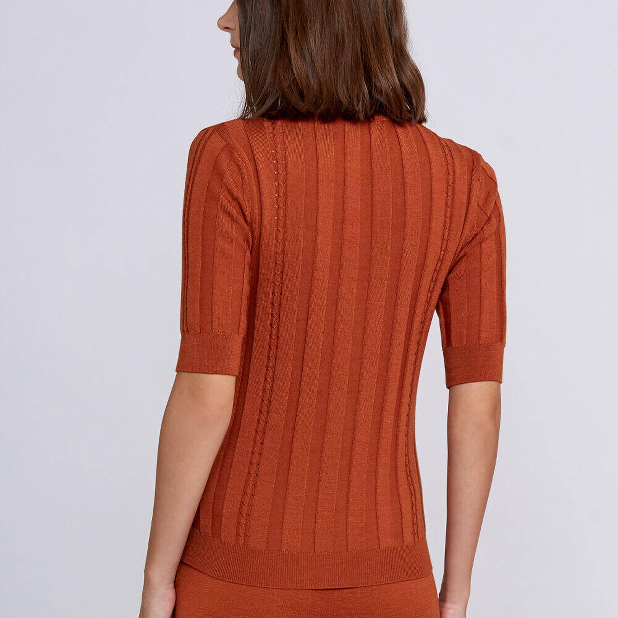 Knitss Kısa Kollu Balıkçı Yaka Merino Yün Turuncu Triko Üst