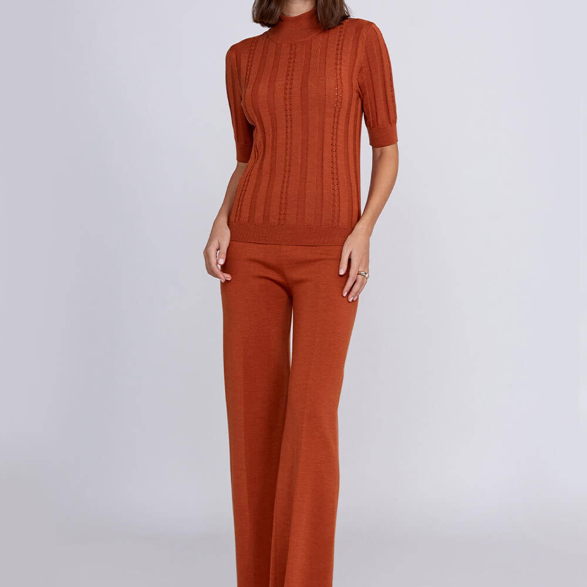 Knitss Kısa Kollu Balıkçı Yaka Merino Yün Turuncu Triko Üst