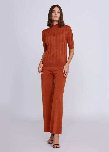  Knitss Kısa Kollu Balıkçı Yaka Merino Yün Turuncu Triko Üst