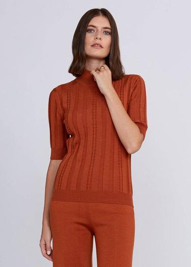  Knitss Kısa Kollu Balıkçı Yaka Merino Yün Turuncu Triko Üst
