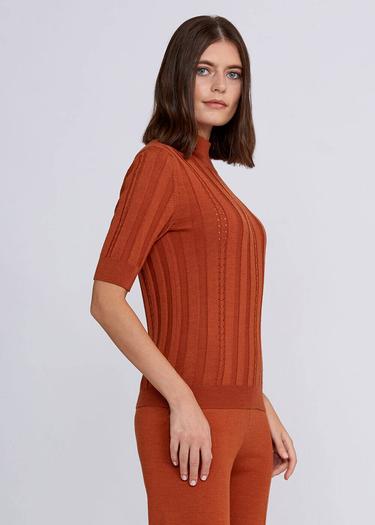  Knitss Kısa Kollu Balıkçı Yaka Merino Yün Turuncu Triko Üst