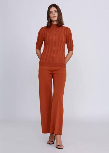  Knitss Kısa Kollu Balıkçı Yaka Merino Yün Turuncu Triko Üst