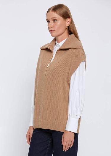  Knitss Oversıze Camel Triko Yelek