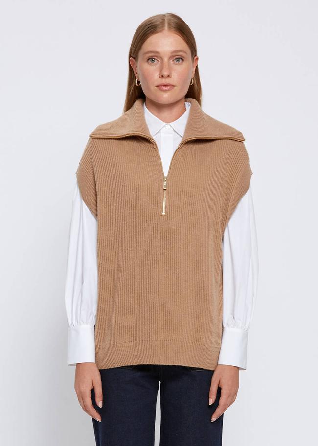  Knitss Oversıze Camel Triko Yelek