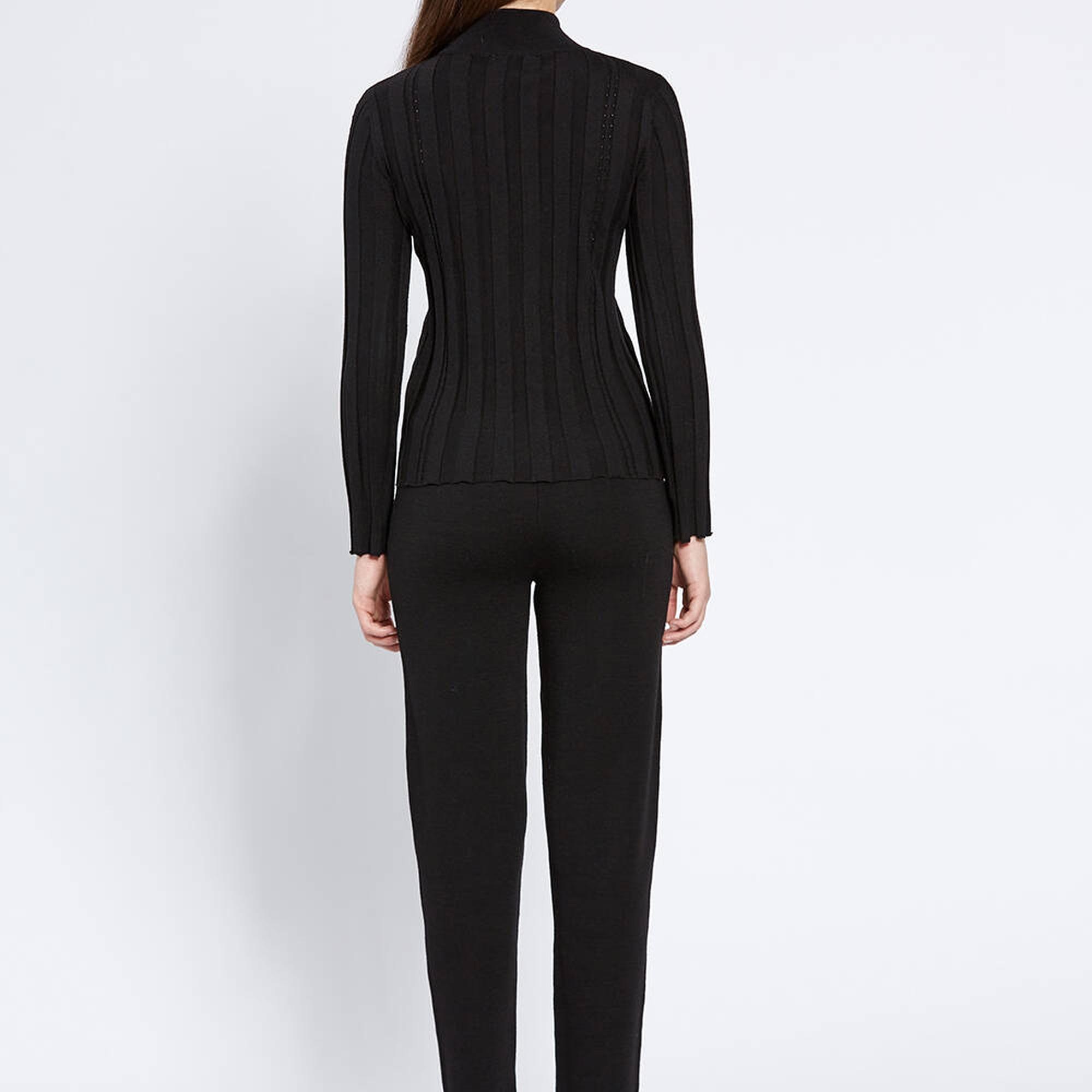 Knitss Uzun Kollu Balıkçı Yaka Merino Yün Siyah Triko