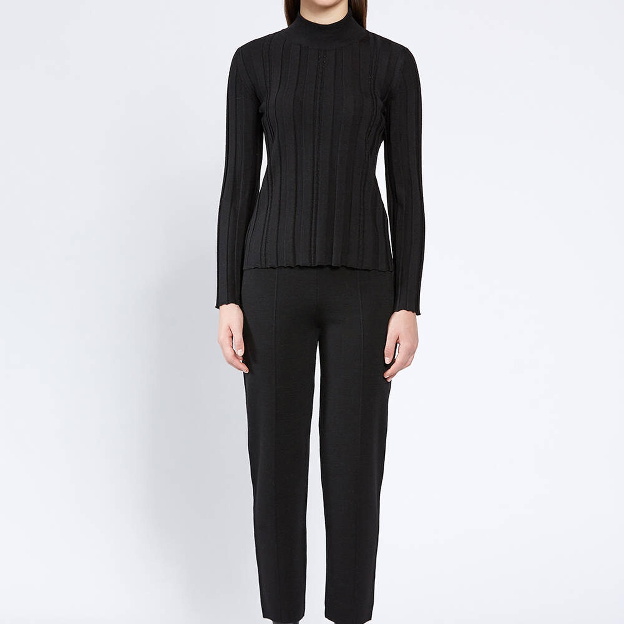 Knitss Uzun Kollu Balıkçı Yaka Merino Yün Siyah Triko