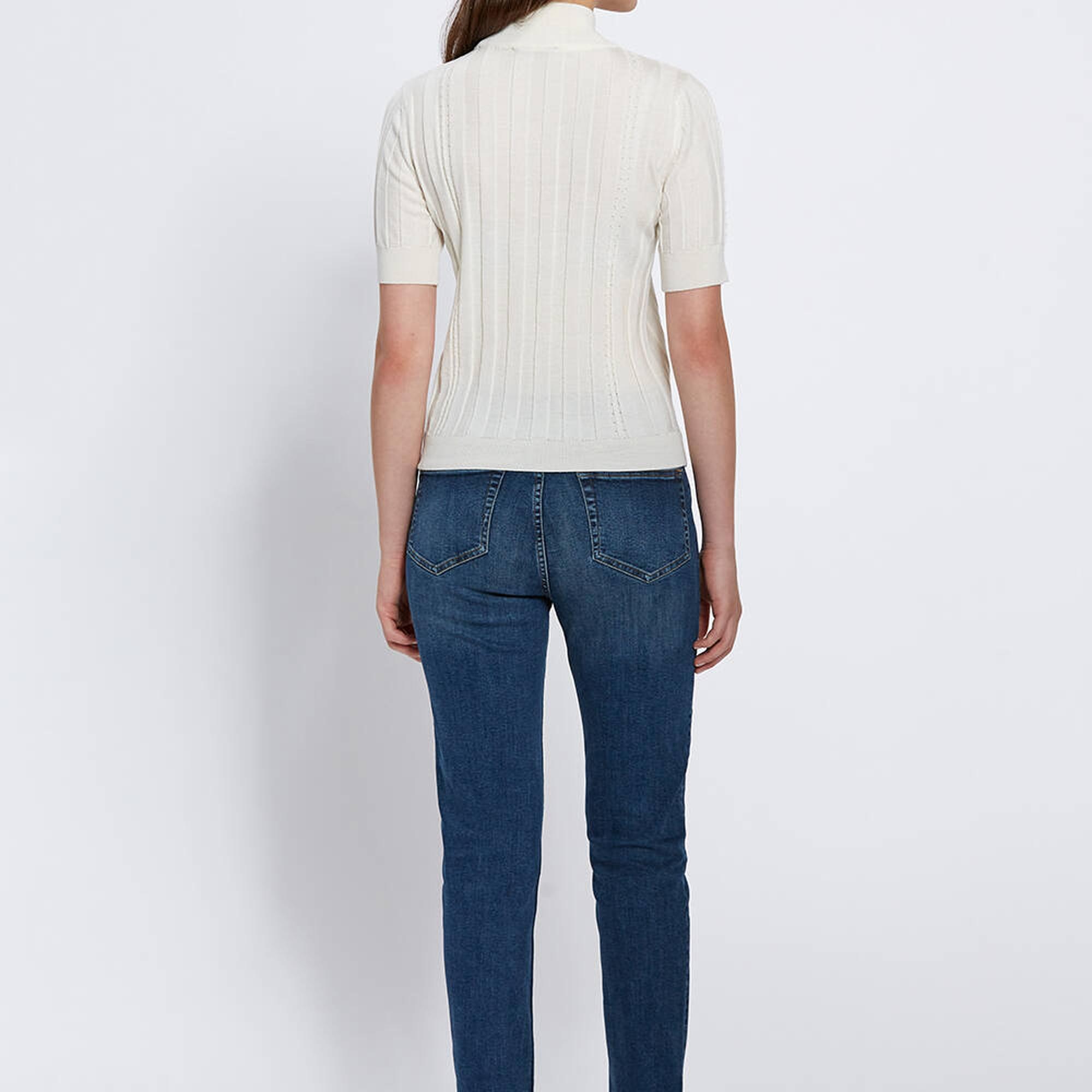 Knitss Kısa Kollu Balıkçı Yaka Merino Yün Ekru Triko Üst