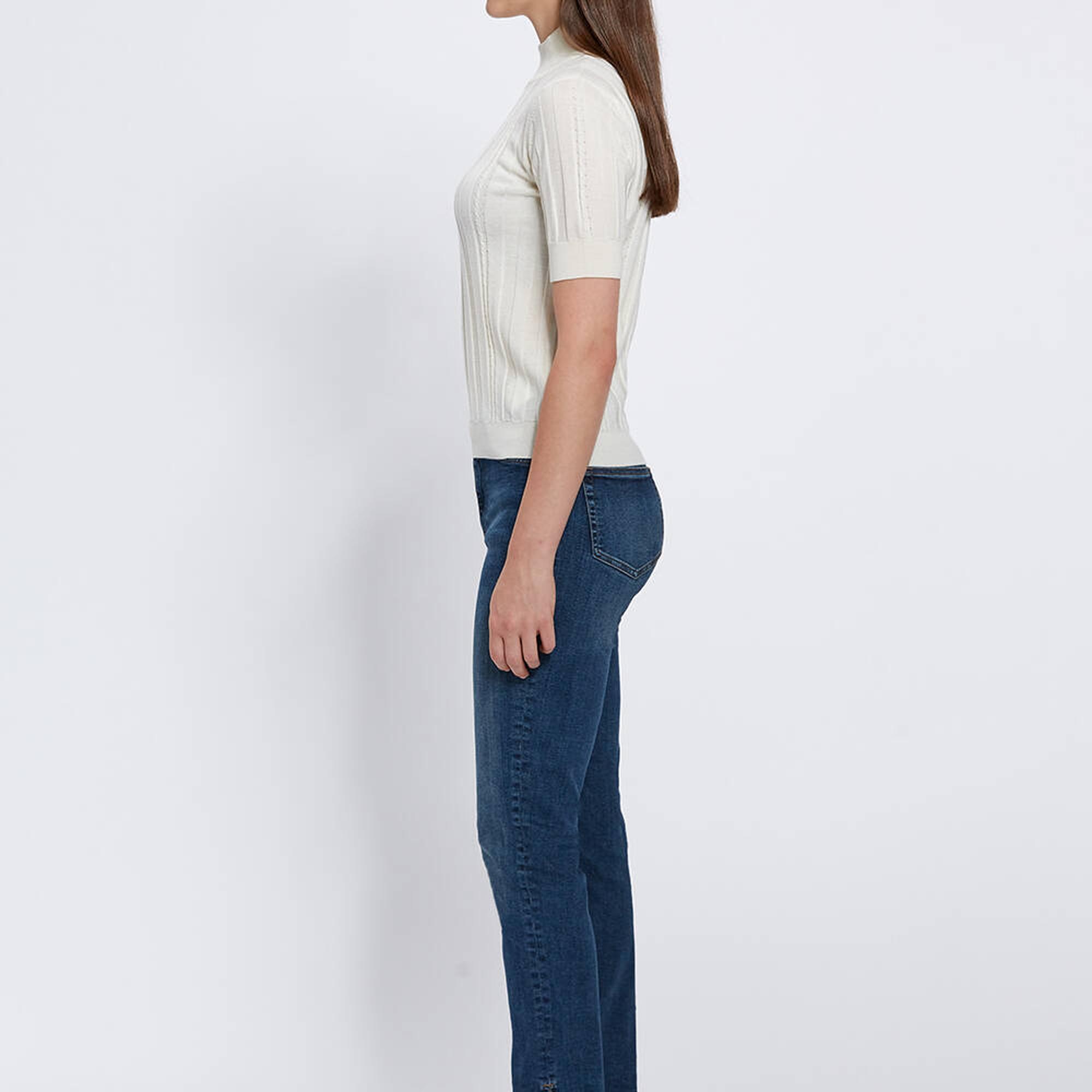 Knitss Kısa Kollu Balıkçı Yaka Merino Yün Ekru Triko Üst