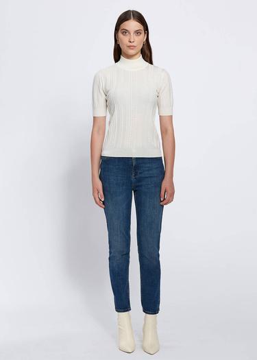  Knitss Kısa Kollu Balıkçı Yaka Merino Yün Ekru Triko Üst