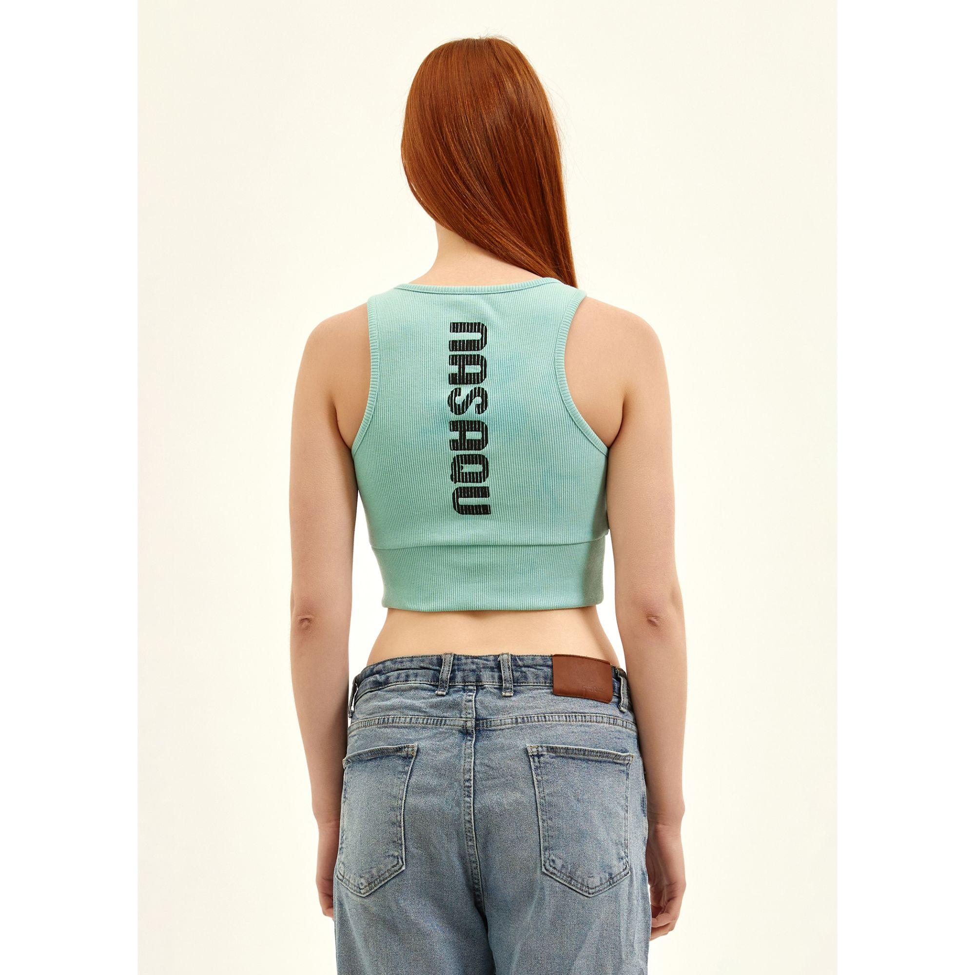 Nasaqu Kadın Açık Yaka Aktif Mint Yeşili Crop Top