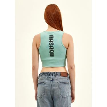  Nasaqu Kadın Açık Yaka Aktif Mint Yeşili Crop Top